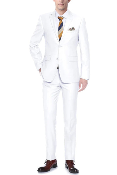 White Wedding Suit For Men - Perfect For Groom - Mens Basic Two Button Classic Fit Suit In White 1   - from alligatorwarehouse.com