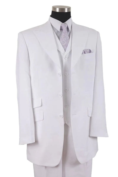 White Wedding Suit For Men - Perfect For Groom - Mens 3 Button Vested Wide Peak Lapel Fashion Suit In White 1   - from alligatorwarehouse.com