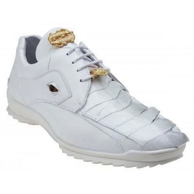 Belvedere Vasco Men's White Genuine Hornback Crocodile & Soft Calf Sneakers 1 MEN 336122 WHITE-M-08  - from alligatorwarehouse.com