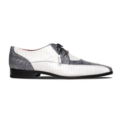 Marco Di Milano Moncalieri Men's Shoes Gray & White Genuine Alligator / Cobra Dress Derby Oxfords