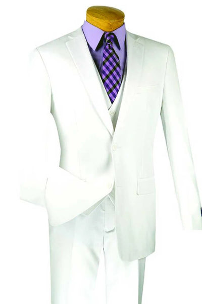 White Wedding Suit For Men - Perfect For Groom - Mens Basic 2 Button Vested Slim Fit Suit In White 1   - from alligatorwarehouse.com