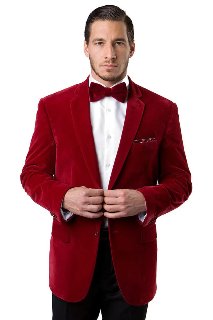 Men's Two Button Classic Velvet Blazer In Red