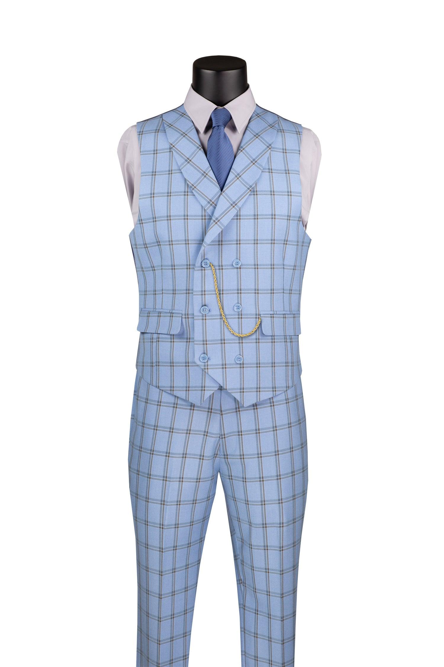 La Scale Collection-Windowpane Three Piece Suit - Light Blue 2 SO1MV2W-4_LightBlue_36S  - from alligatorwarehouse.com