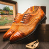 Marco Di Milano John Men's Shoes Exotic Caiman Crocodile / Woven Leather Dress Oxfords 20 JOHN_CAIMAN FUSCUS_BLACK_8.5  - from alligatorwarehouse.com