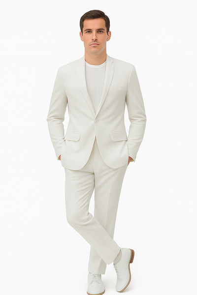 Mens Two Piece Linen Suit Relaxed Hybrid Fit No Collar 16   - from alligatorwarehouse.com