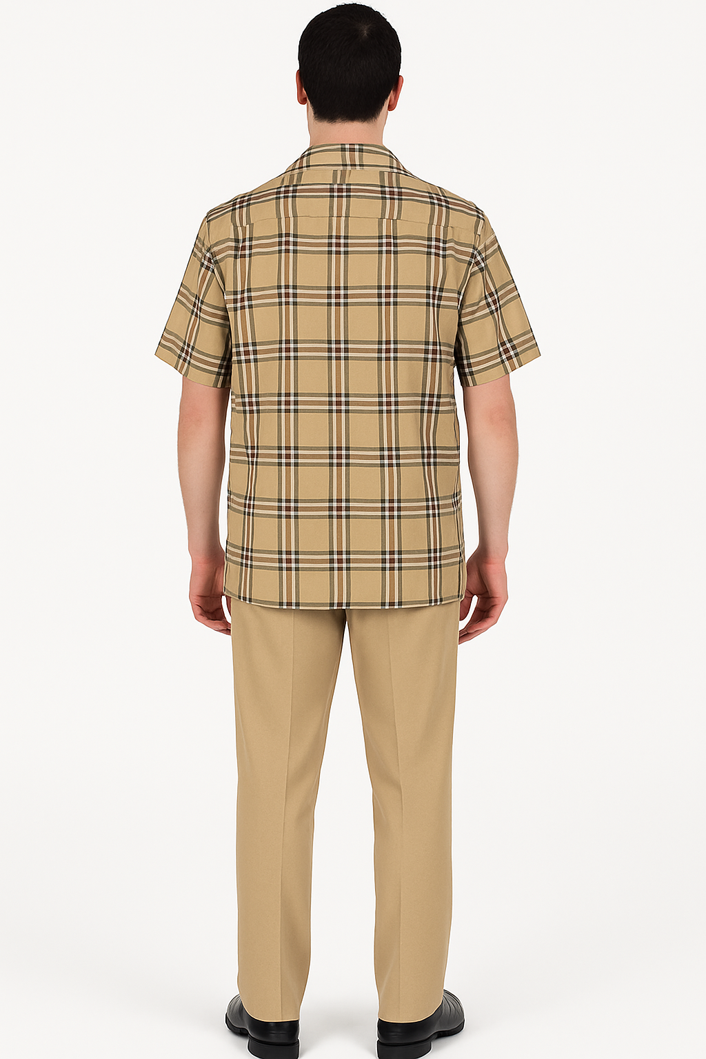 Beige Check Button Shirt for Men – Casual Plaid Design