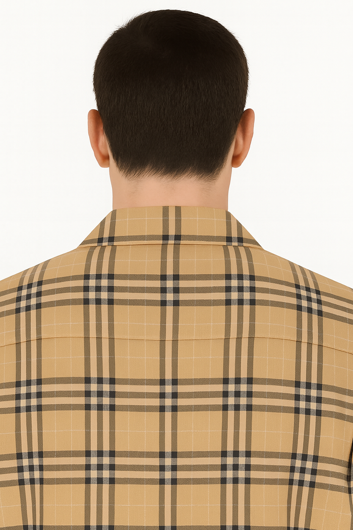 Beige Check Button Shirt for Men – Casual Plaid Design