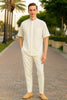 Mens White Banded Collar Two-Piece Set – Short Sleeve Shirt and Pants Banded Collar Linen Fabric 5   - from alligatorwarehouse.com