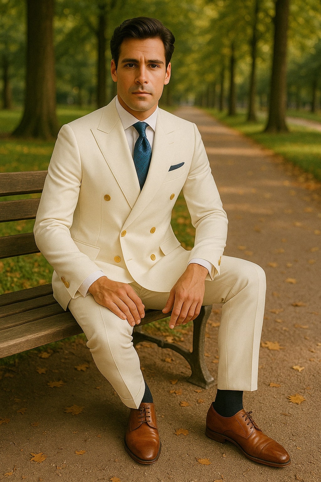 Mens White Double-Breasted Suit with Gold Buttons ƒ?? Formal Slim Fit 2-Piece Set