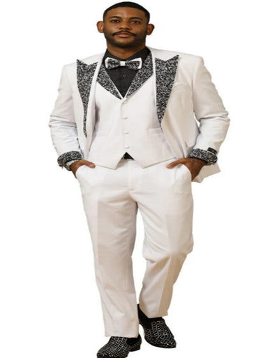 White Prom Tuxedo - Perfect Wedding Suit Vested Rhinestone Lapelled 2   - from alligatorwarehouse.com