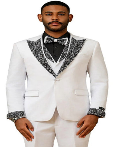 White Prom Tuxedo - Perfect Wedding Suit Vested Rhinestone Lapelled 1   - from alligatorwarehouse.com