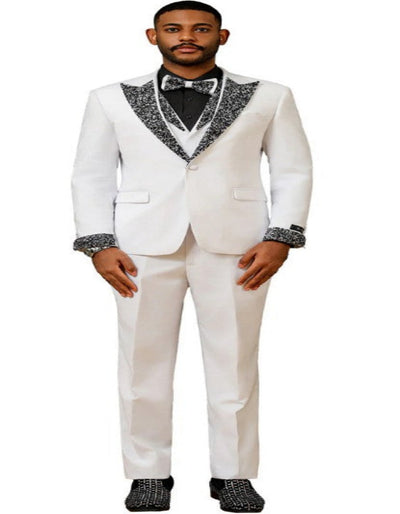 White Prom Tuxedo - Perfect Wedding Suit Vested Rhinestone Lapelled 3   - from alligatorwarehouse.com