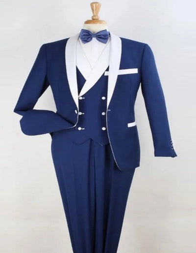 Blue Prom Suit - Blue Homecoming Outfits For Guys White Satin Shawl Lapel Blue 1   - from alligatorwarehouse.com