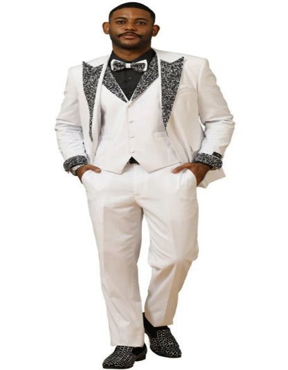 White and Black Prom Tuxedos - Perfect Wedding Suit Vested rhinestone sequin Lapelled