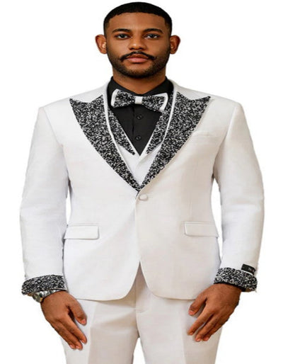 White and Black Prom Tuxedos - Perfect Wedding Suit Vested rhinestone Lapelled 1   - from alligatorwarehouse.com