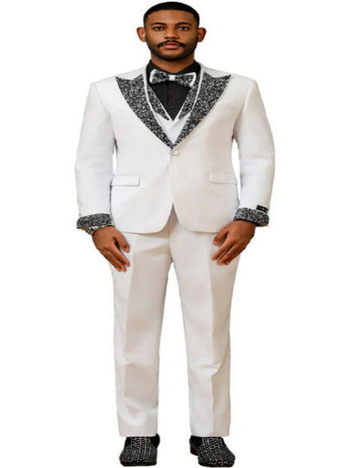 White and Black Prom Tuxedos - Perfect Wedding Suit Vested rhinestone Lapelled 3   - from alligatorwarehouse.com