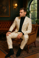 Mens White and Gold Embroidered Floral Suit ƒ?? Prom Tuxedo Suit