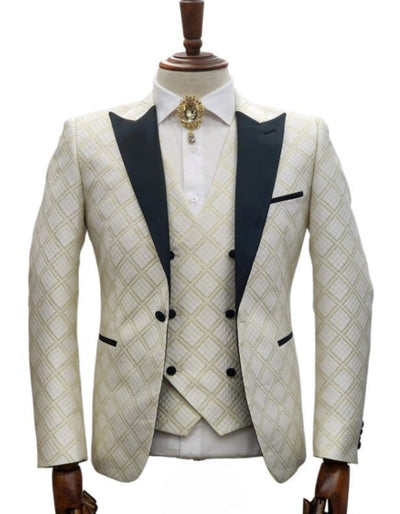 Ivory Wedding Suit - Cream Tuxedo Suit - Ivory Dinner Jacket Plus Pants White ~ Gold 2   - from alligatorwarehouse.com