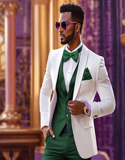 White and Hunter Tuxedo Wedding Suit - White Dinner Jacket + Vest + Pants + Bow-tie 1   - from alligatorwarehouse.com