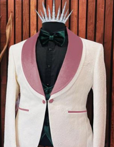 White and Pink Tuxedo - Prom Suit (Jacket + Pants + Vest + Bowtie Package) 1   - from alligatorwarehouse.com