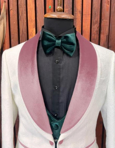 White and Rose Gold Tuxedo Suit - Wedding Groom Vested Suit 4   - from alligatorwarehouse.com