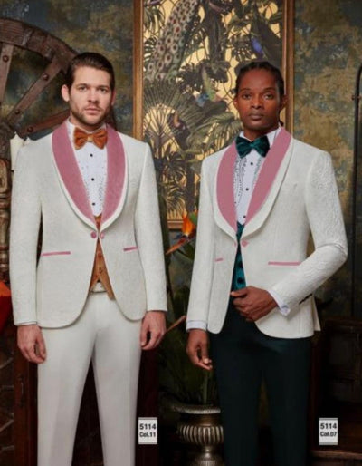 White and Rose Gold Tuxedo Suit - Wedding Groom Vested Suit 6   - from alligatorwarehouse.com
