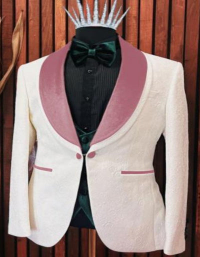 White and Rose Gold Tuxedo Suit - Wedding Groom Vested Suit 1   - from alligatorwarehouse.com
