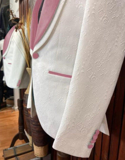 White and Rose Gold Tuxedo Suit - Wedding Groom Vested Suit 3   - from alligatorwarehouse.com