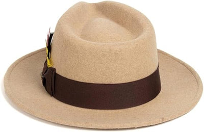 Gangster 100% Austrailian Wool Crushable Mens Fedora Hat - Removable Feather Gangster Beige Melange Mens Fedora Hat 2   - from alligatorwarehouse.com