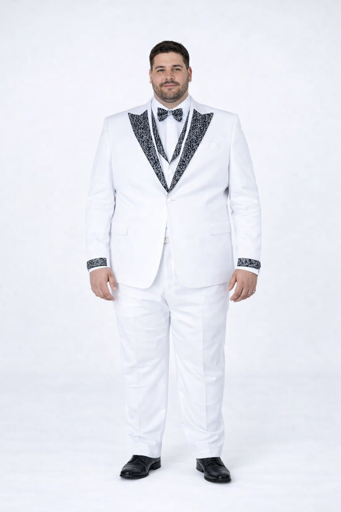 Elegant White Peak Lapel Tuxedo with Crystal Stones – 4-Piece Outfit