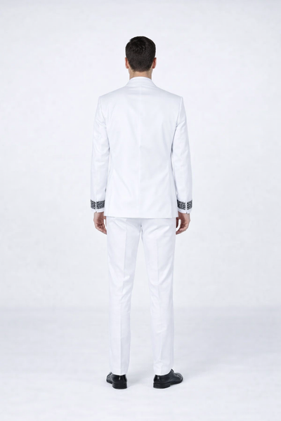 Elegant White Peak Lapel Tuxedo with Crystal Stones – 4-Piece Outfit