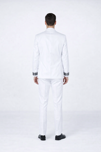 Elegant White Peak Lapel Tuxedo with Crystal Stones – 4-Piece Outfit