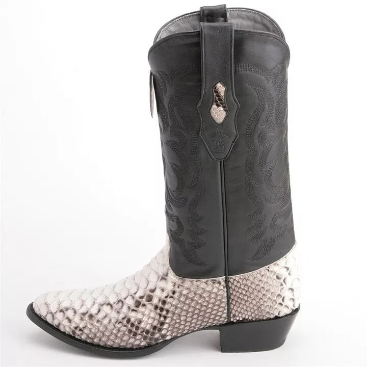 Los Altos Black & White Boots Genuine Python Skin