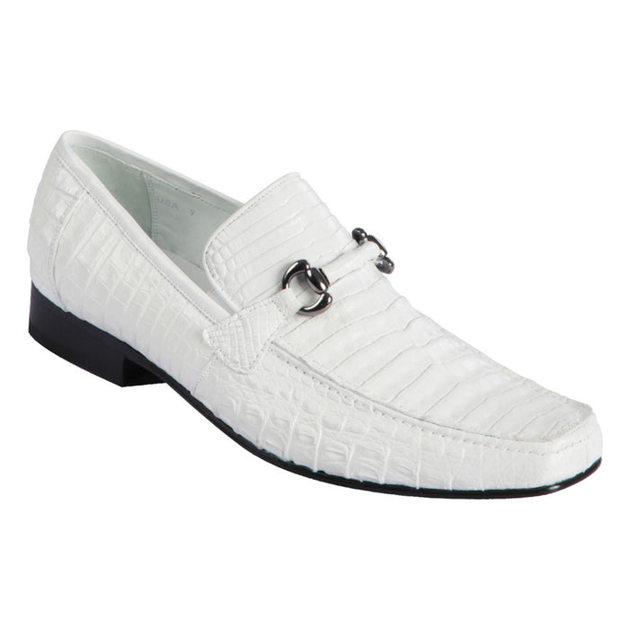 Men’s Los Altos White Caiman Belly Dress Shoes, Leather Sole Bit Loafers for Formal Wear