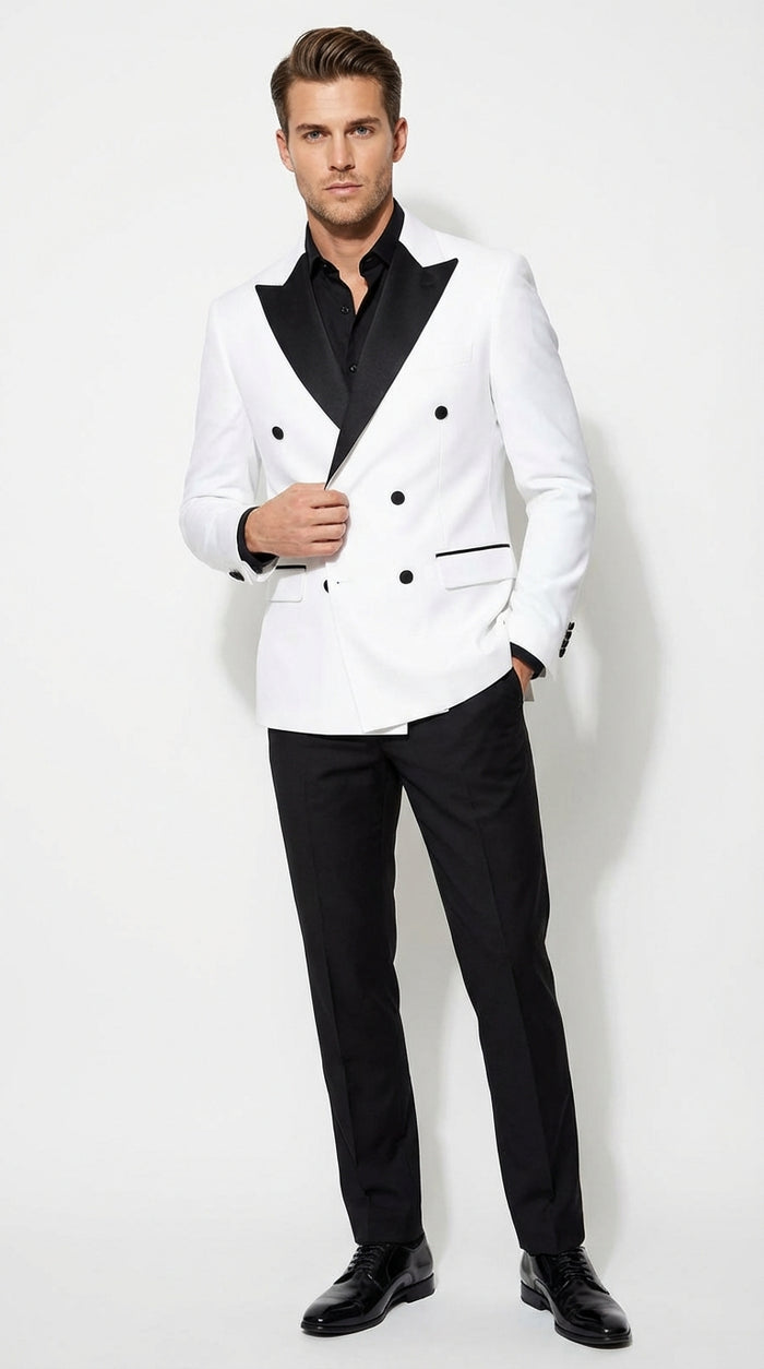 White Double Breasted Blazer Tuxedo Dinner Jacket
