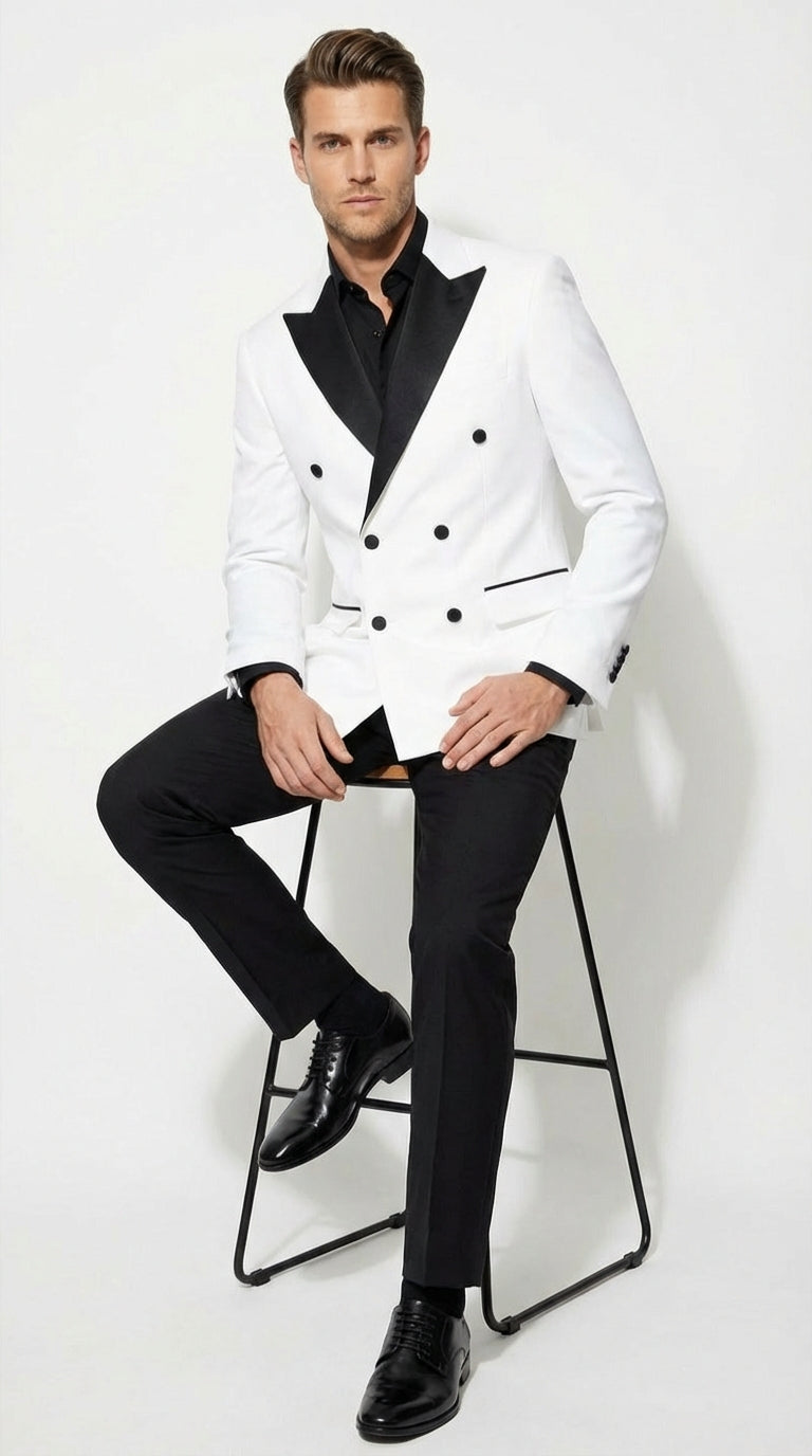 White Double Breasted Blazer Tuxedo Dinner Jacket