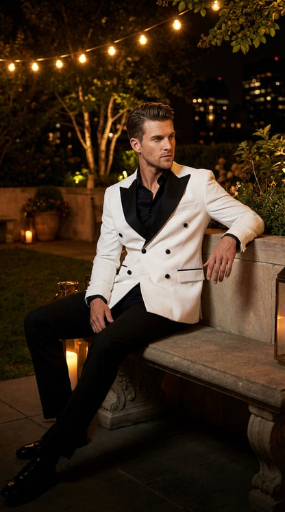 White Double Breasted Blazer Tuxedo Dinner Jacket