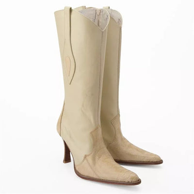 Los Altos Winter White Ostrich Leg Boot 1   - from alligatorwarehouse.com