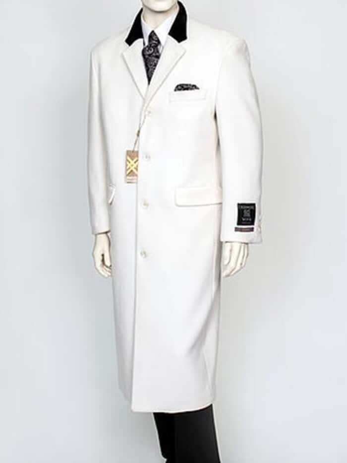 Wool/Cashmere White With Black Velvet Notch Collar men's Overcoat