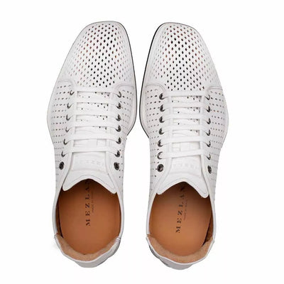 Mezlan Luce White Perforated Leather Sneaker 2   - from alligatorwarehouse.com