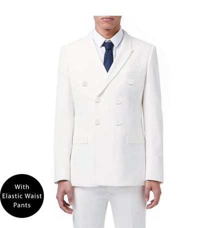 Ramses Collection - White Regular Fit Double Breasted 2 Piece Suit with Flexible Elastic Waistband 1 SO1F-DC900_WHITE_42R  - from alligatorwarehouse.com