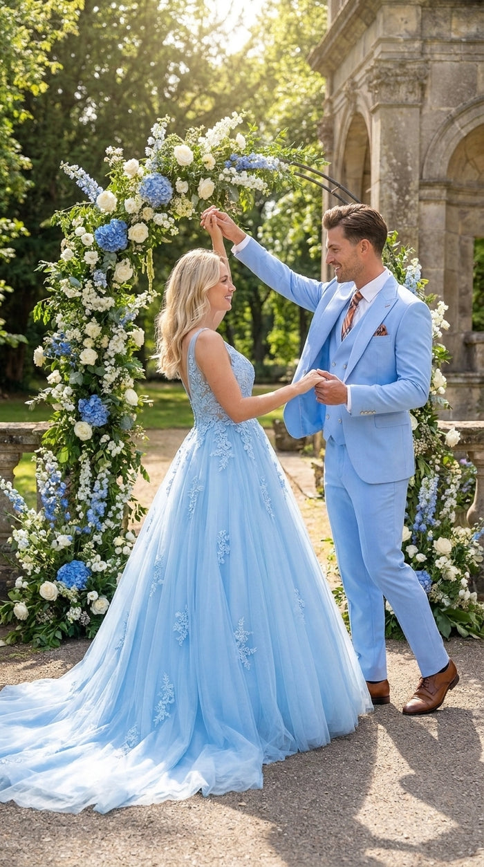 Statement Men’s Light Blue 3 Piece 100% Wool Fashion Suit, Bold Color Formal Wedding Suit