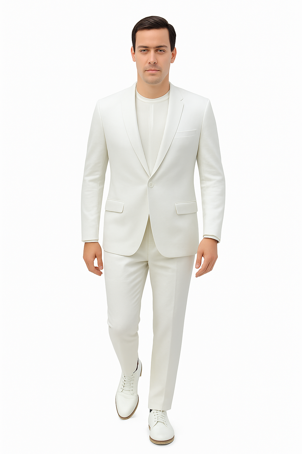 Mens Two Piece Linen Suit Relaxed Hybrid Fit No Collar
