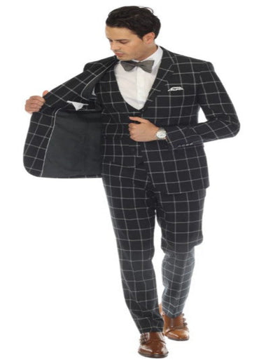 Mens Plaid Suit - Windowpane Pattern With Vest - Business Suit Hunter Green 3   - from alligatorwarehouse.com