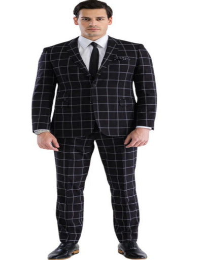 Mens Plaid Suit - Windowpane Pattern With Vest - Business Suit Black 1   - from alligatorwarehouse.com