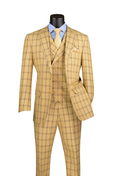 La Scale Collection-Windowpane Three Piece Suit - Tan 1 SO1MV2W-4_TAN_36S  - from alligatorwarehouse.com