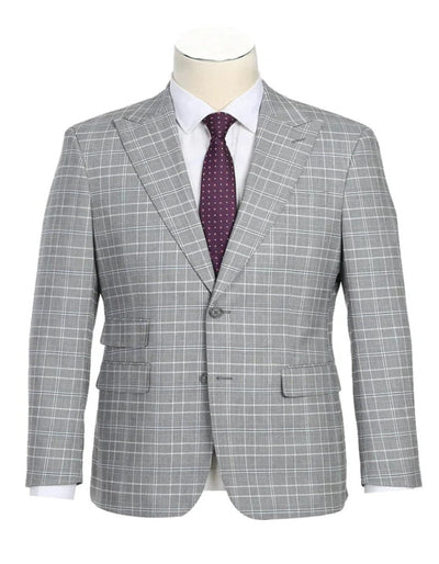 Light Grey Suit - Silver Gray Suit For Wedding - Mens Designer Two Button Slim Fit Peak lapel Smoke Windowpane Plaid Suit 1   - from alligatorwarehouse.com