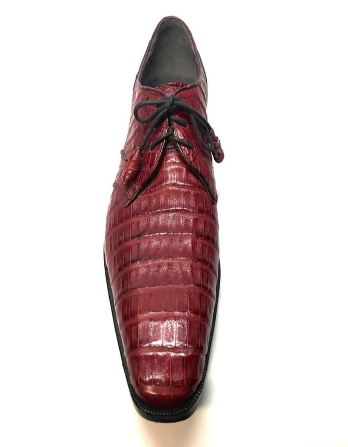 Men’s Los Altos Wine Burgundy Crocodile Lace Up Dress Shoes, Exotic Formal Wedding Shoes