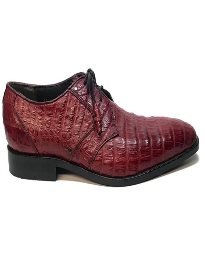 Men’s Los Altos Wine Burgundy Crocodile Lace Up Dress Shoes, Exotic Formal Wedding Shoes