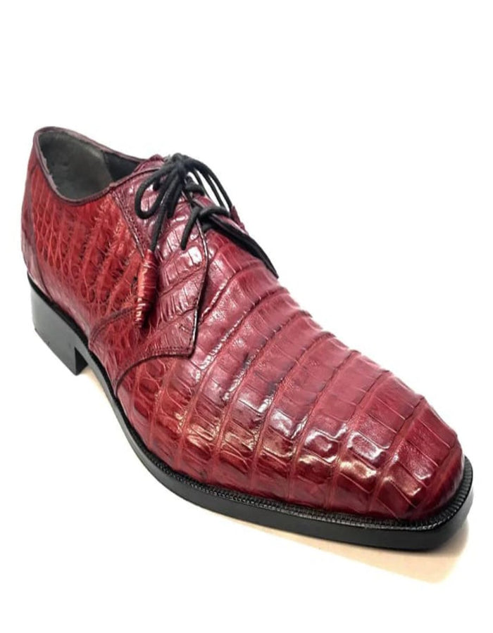 Men’s Los Altos Wine Burgundy Crocodile Lace Up Dress Shoes, Exotic Formal Wedding Shoes